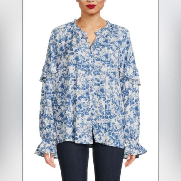 NWT Saks Fifth Avenue Ruffled Long Sleeve Blouse in size M - Picture 2 of 2